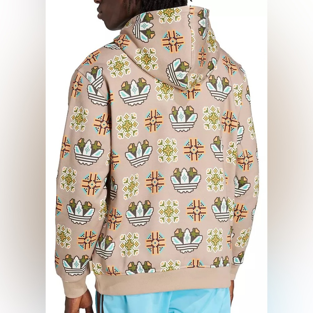 NWT adidas Men's Tile Print Hoodie | Trace Khaki | Size S - Picture 2 of 7